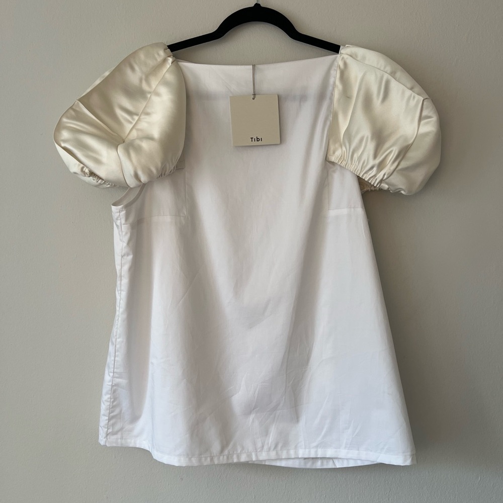 Tibi White Puff Sleeve Blouse with Peter Pan Collar